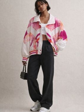 Vintage 80s 90s Colorblock Track Jacket  Retro Oversized Pink Orange Streetwear